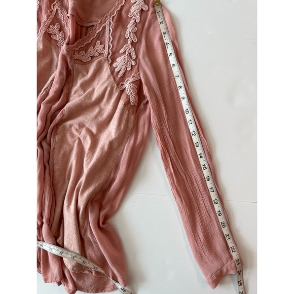 P.CILL Pink High Low Long Sleeves Embroidered Loose Fit Flare Tunic Size M - Picture 8 of 9